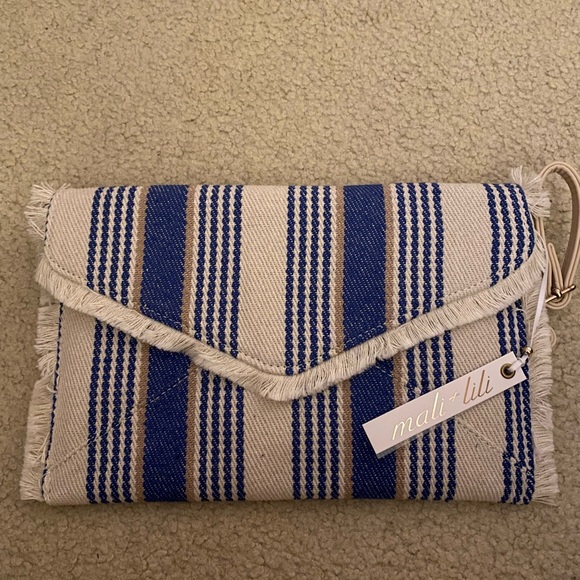 Blue and White Striped Clutch with Flap Closure - Picture 1 of 1